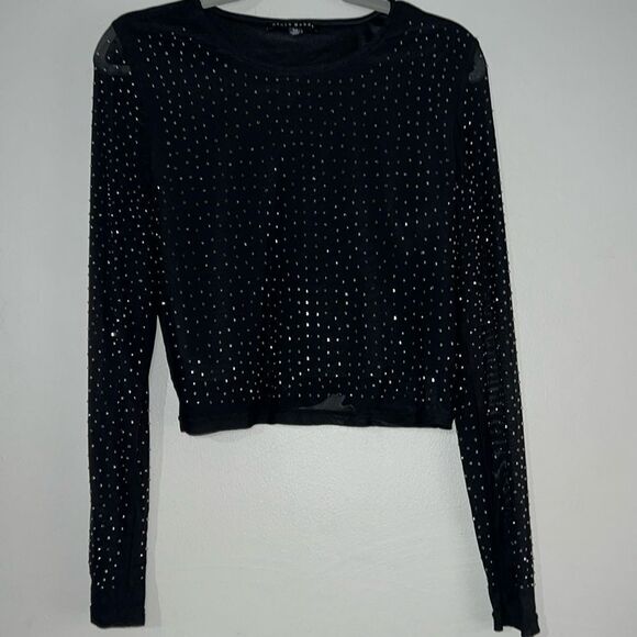 Haute Monde semi sheer mesh studded sequin blouse - Picture 1 of 8